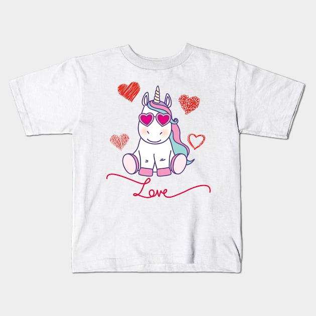 'Unicorn Love Hearts' Sweet Valentines Lovers Gift Kids T-Shirt by ourwackyhome